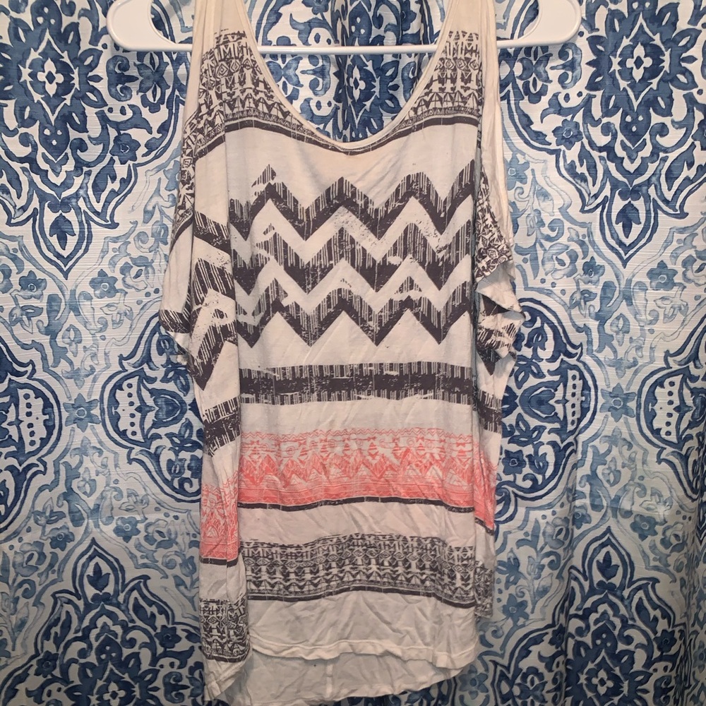 Aztec/ white/ pink cold shoulder top